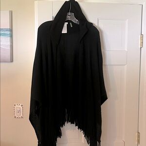 Elegant Black Hooded Poncho
